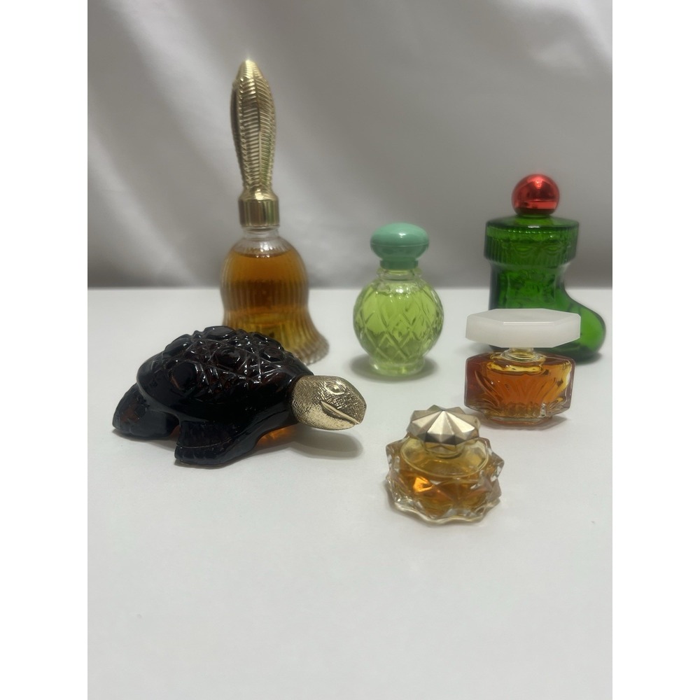 Lot of 6 Small Vintage Avon  bottles Bell, Turtle, Christmas boot ,ETC Full New